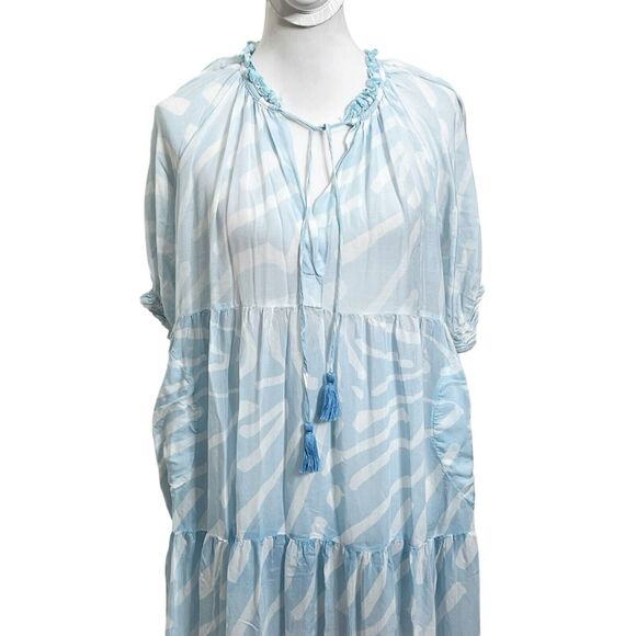 Oliphant Zebra Print Ruffle Maxi Dress Women’s Size Small Blue Ombré Tiered - Picture 3 of 12